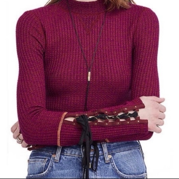 Free people lace-up mountaineer sleeve thermal sweater Medium - Picture 1 of 8